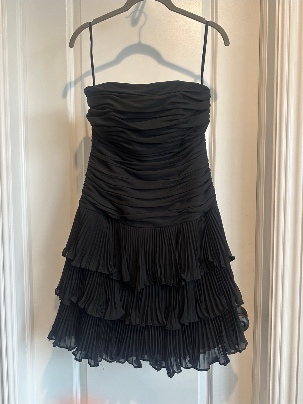 White House Black Market Black Strapless Ruffled Tiered Dress
